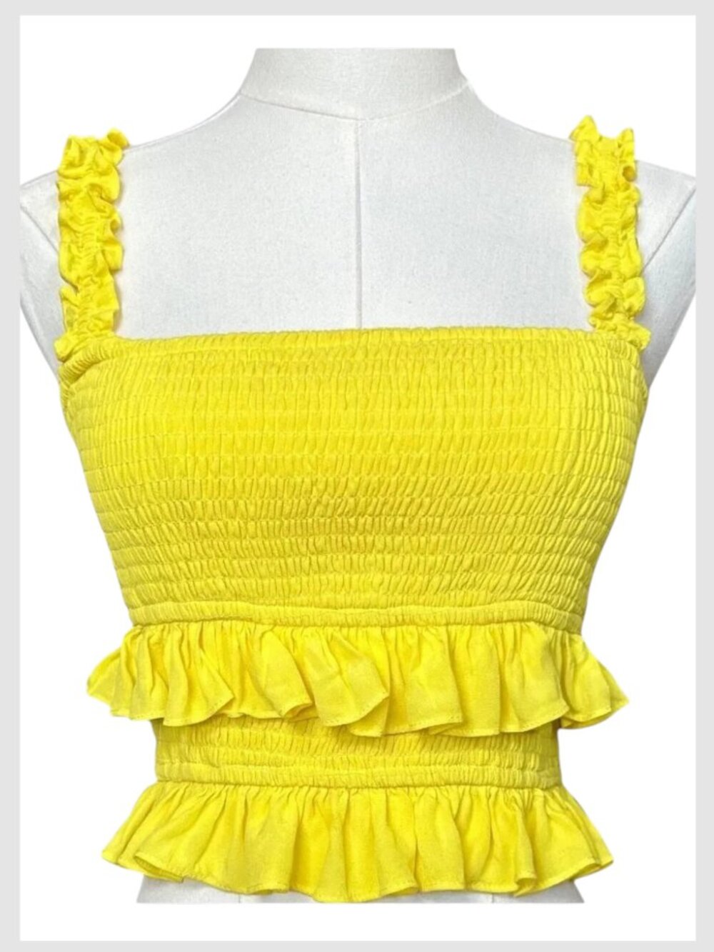 Lovers + Friends Smocked Ruffle Crop Top Yellow S
